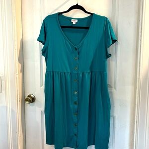 LuLaRoe teal Heidi Baby doll dress -  Button-Down - medium- pockets-EUC